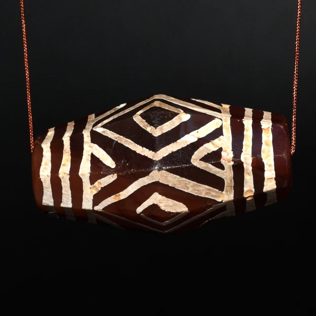 Large Ancient Burmese Pyu Culture Etched Carnelian Bead with Multiple Stripes