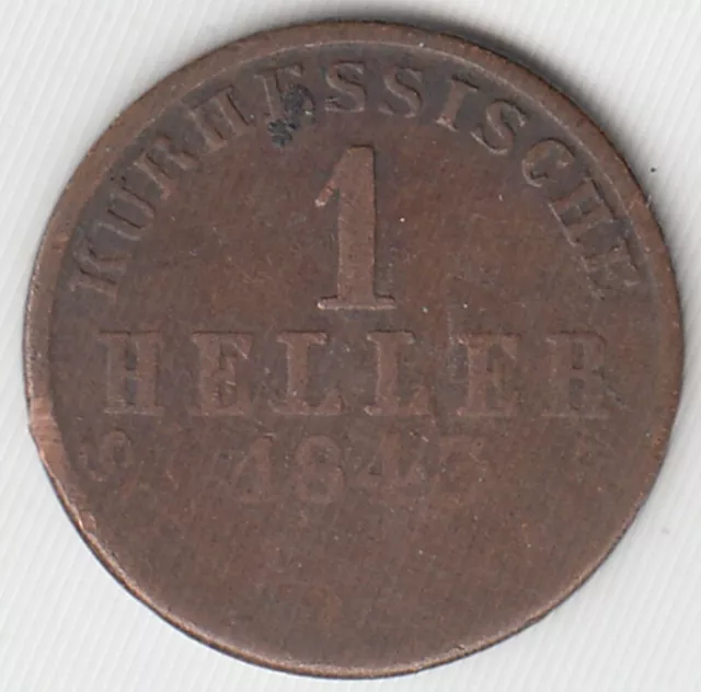 1843  1 Heller German States Hesse-Kassel     KM# 605