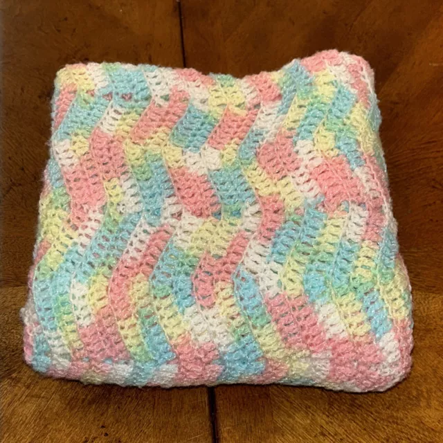 Baby Blanket Afghan Throw Hand Made Crochet Pastel Colors 36” X 36” New Gift