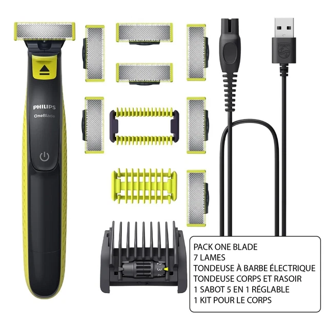 Tondeuse Philips OneBlade Visage + Corps Avec 7 Lames - Rechargeable Et Précise