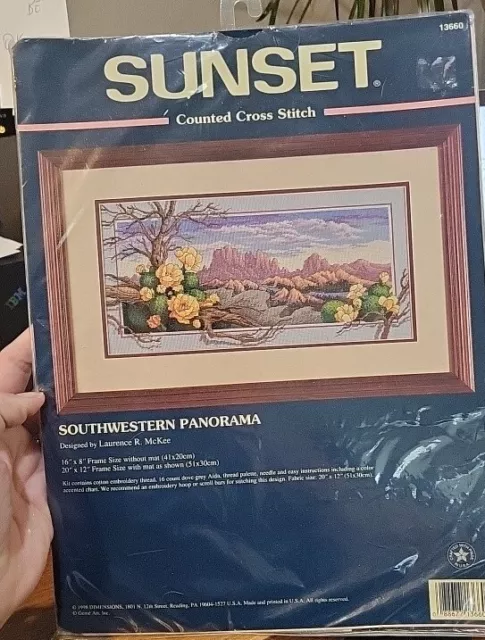 Sunset #13660 SOUTHWESTERN PANORAMA Counted Cross Stitch - 16" X 8" Vintage 1998