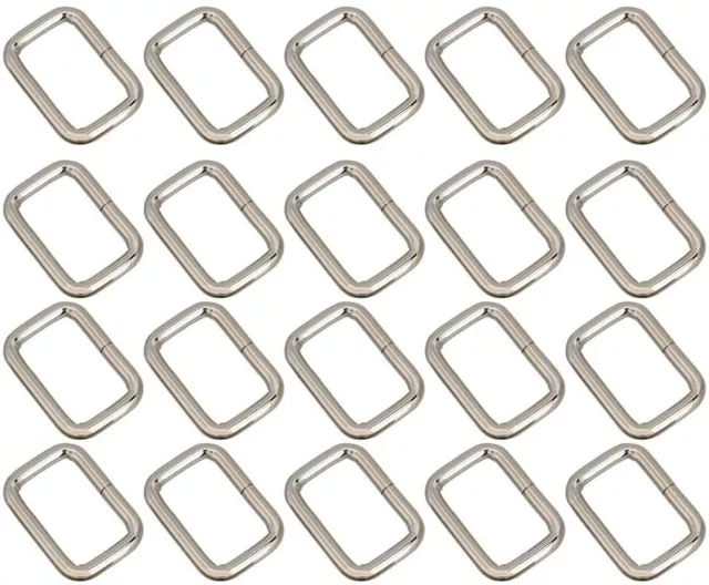 20 x Silver Rectangle Metal Dee Ring D Webbing Belt Ribbon Buckle For 25mm