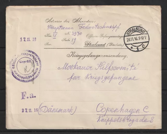 Kriegsgefangenensendung Brief Stralsund nach Kopenhagen, Zensur 1916 #1094379