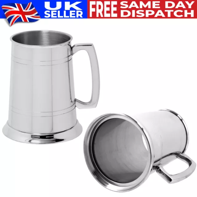 Pint Beer Mug Tankard With Glass Bottom Base English Pewter Company Genuine