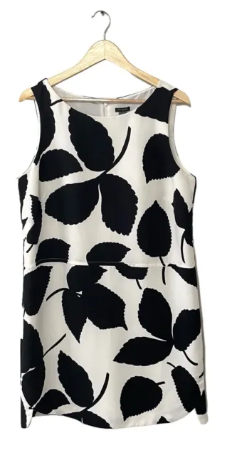 ANN TAYLOR Shift Dress Womens 16 Black White Sleeveless Fully Lined Midi Career