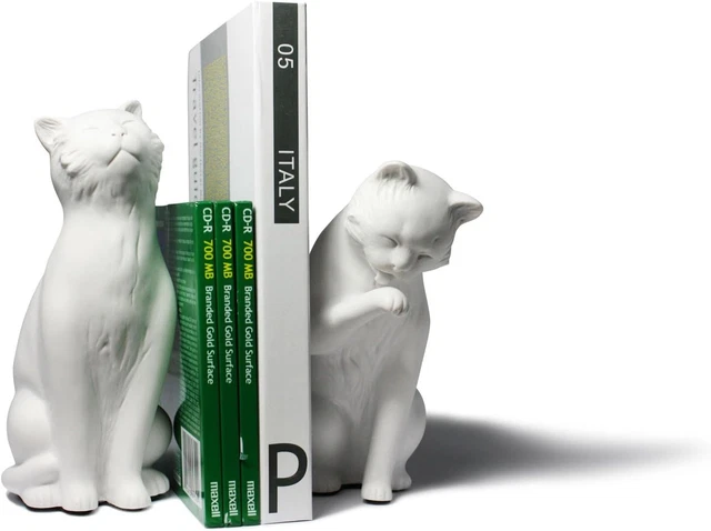 Juego de sujetalibros decorativos para gatos para amantes de gatos en blanco, gran regalo para el Fa felino