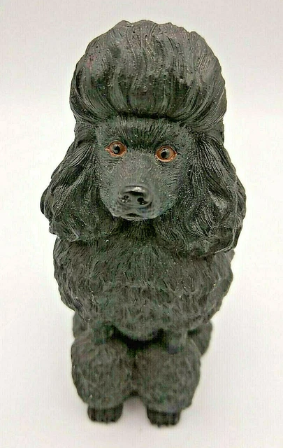 Black Poodle Figurine With Glassy Realistic Eyes and Glossy Nose Resin  3.75"