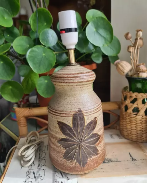 Vintage Studio Pottery Table Lamp Floral Etched 30 rustic Farmhouse