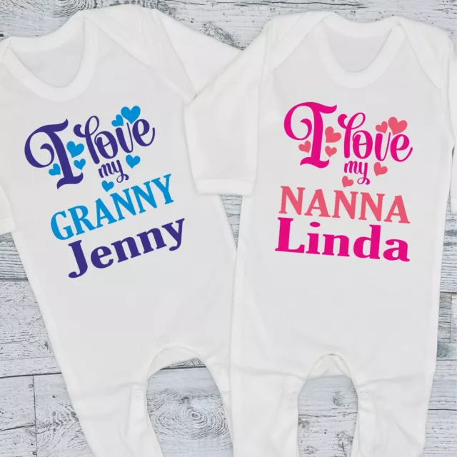 I Love My Nanny Nanna Grandma Nanna Nan Granny Personalised Baby Bib Vest Grow T