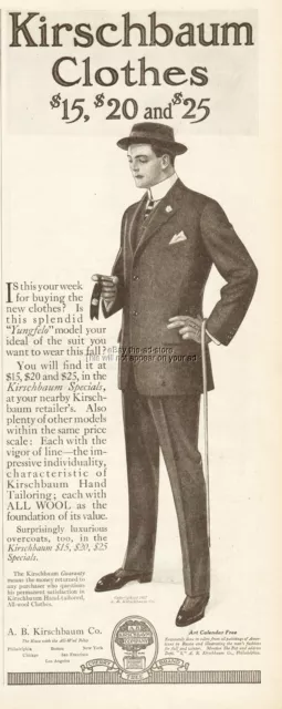 1912 A B Kirschbaum Company Clothes Yungfelo Men's Suit Vintage Fashion Art Ad