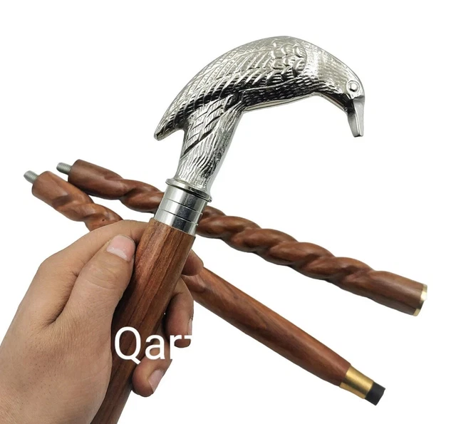 Brass Raven Silver Handle Cane Head Handle Wooden Walking cane-Walking Stick-Can