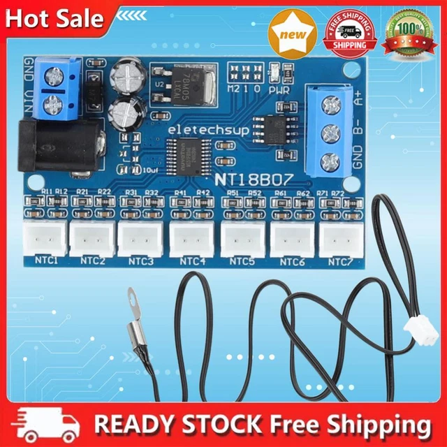 Plc Temperature Module RS485 NTC THERMISTOR Temperature Sensor Module Durable DC 12V 7-Channel ...