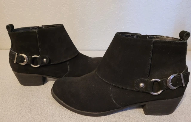 Reba Women's Black Suede Leather Harness Boots, Size 10 M