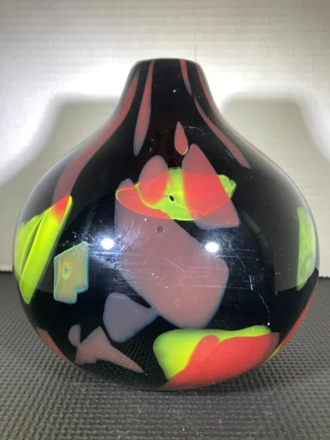 Vintage Art Glass Vase Hand Blown Abstract Layered.