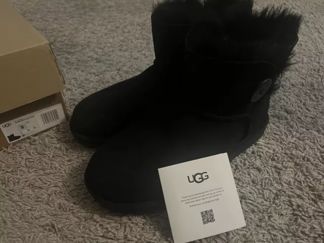 UGG Mini Bailey Button II Woman’s Black  Boots 1016422 Size 8.   Brand New.