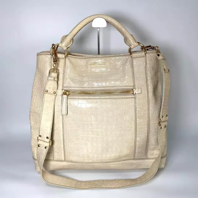MIU MIU LEATHER Shoulder Bag Auth Beige Medium Women Italy $186.00 ...