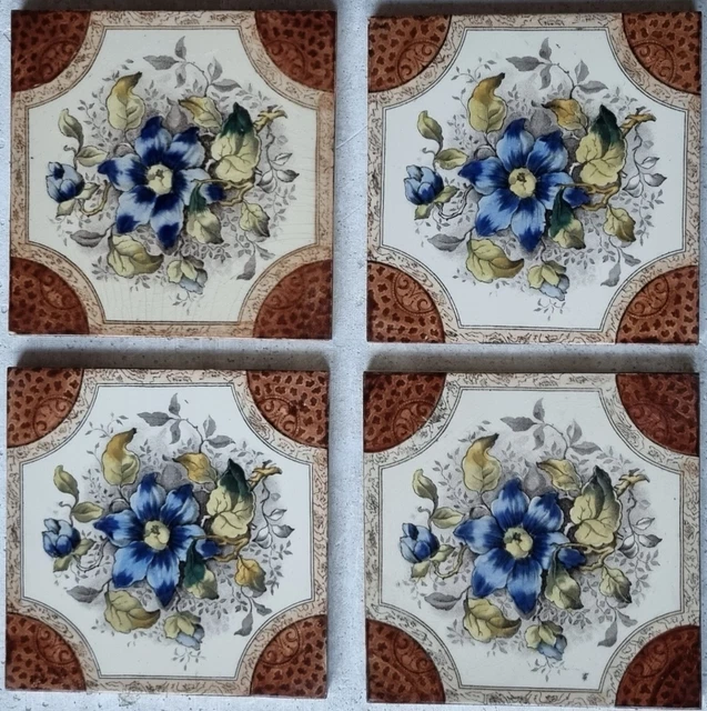 4 Delightful Reclaimed Antique Printed Fireplace Tile By Boote