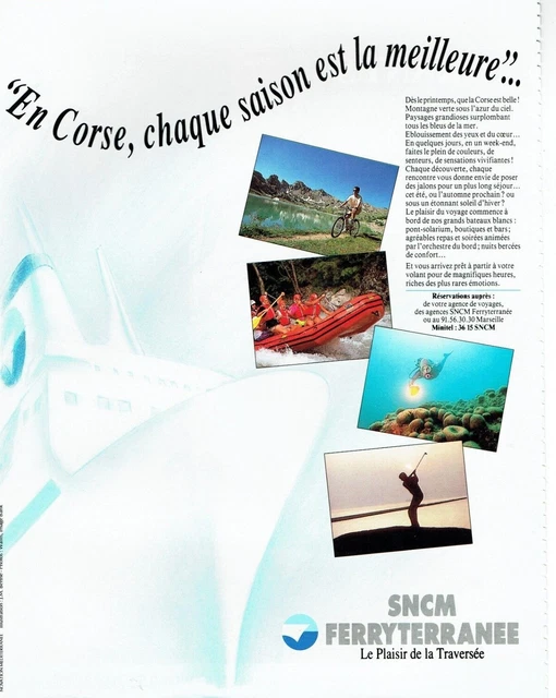 publicité Advertising 0522 1993 SNCM Ferryterranée En Corse chaque