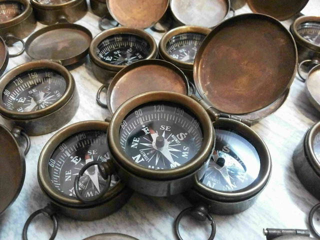 Lot De 50 Boussoles Vintage En Laiton - Couvercle 35mm Style Militaire Marin - Pour Créateurs