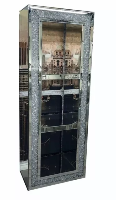 Mirrored Crushed Crystal Diamond Display Cabinet Sideboard Bookcase
