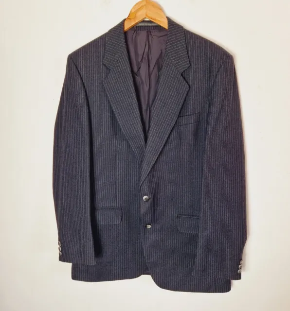 Blazer The Label Suit Da Uomo 40R Grigio Scuro Gesso Vintage 100% Lana UK