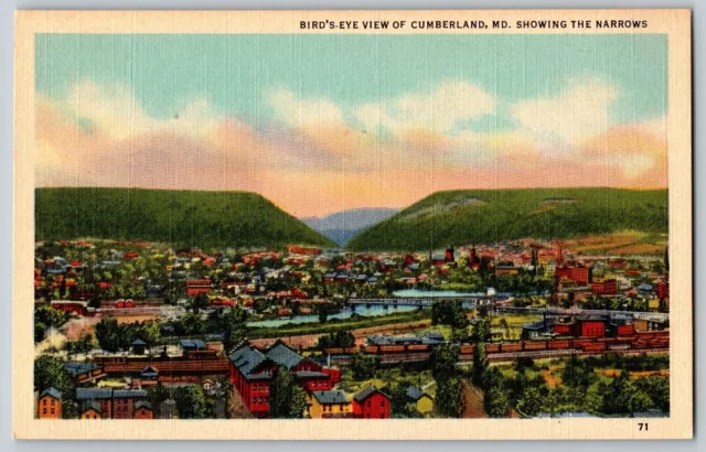 Maryland - Aerial View of Cumberland Showing the Narrows - Vintage Postcard