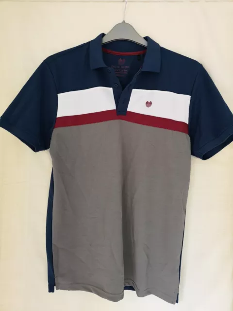 Palm Grove Men’s Blue white & grey Golf Polo Shirt Size M red accents.