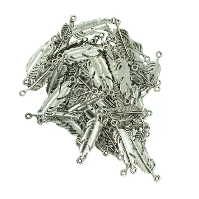 100 Stück tibetisches Silber Federform Verbindungsstück Charm Anhänger