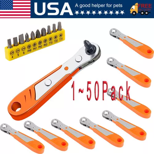 Ratcheting Right Angle Screwdriver Hex Drive 90 Degree Offset + 10pc Bits Set!