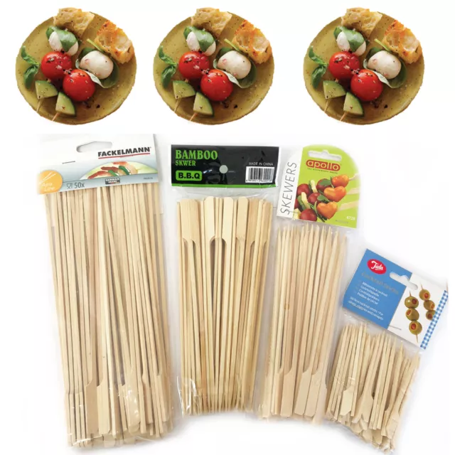 50 Wooden Skewers Bamboo Set BBQ Grill Paddle Barbecue Sticks Kebab Fruit Fondue