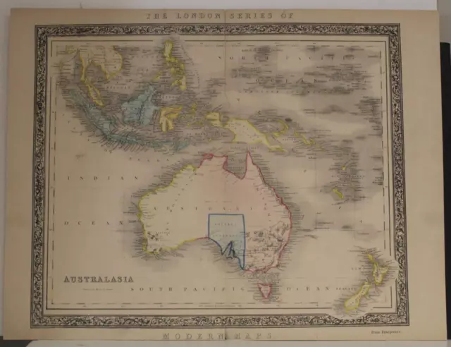 AUSTRALIA NEW ZEALAND POLYNESIA PACIFIC 1870ca JOHN BETTS UNUSUAL ANTIQUE MAP