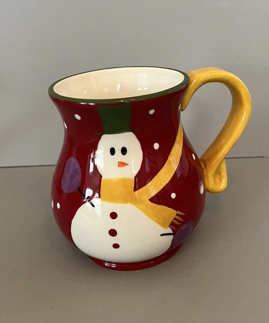 Pier 1 Imports Hand Painted Dolomite Mug Snowman Snow Ball