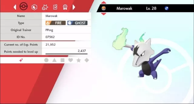 Pokemon Let's Go Shiny Alolan Marowak 6IV-AV Trained