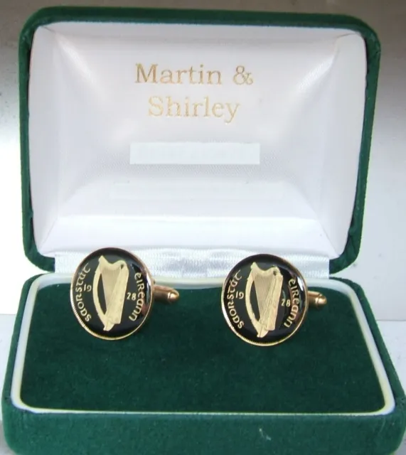 1928 Irish Sixpence Cufflinks made from real coins in Black & Gold