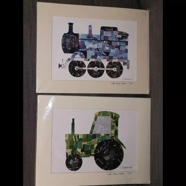 Limited Edition Gabrielle MacDonald Collage Art Prints Train & Tractor Kids Room