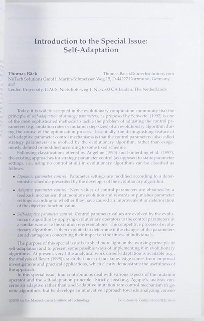 2001 EVOLUTIONARY COMPUTATION machine learning GENETIC ALGORITHMS ...