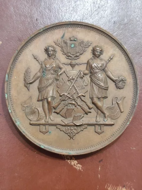 Grande Médaille Ancienne En Cuivre Société De Tir De l'Hérault