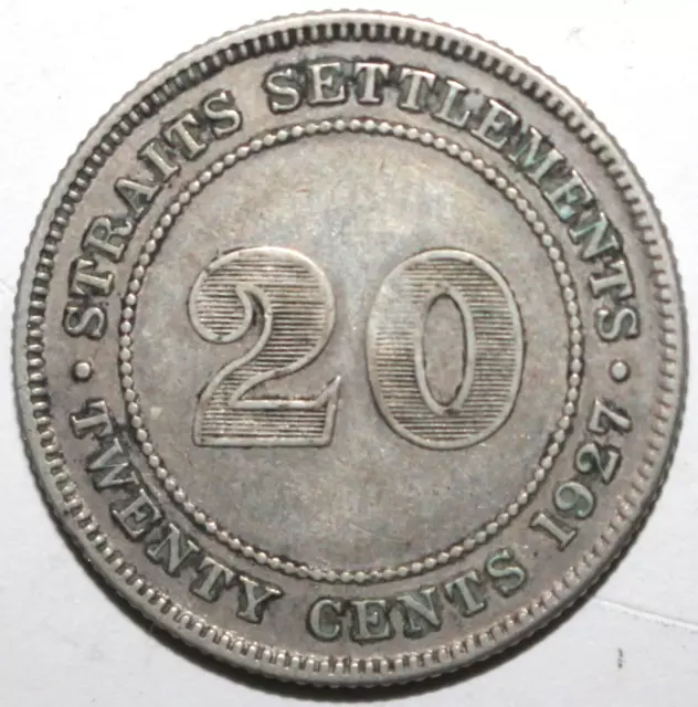 British Straits Settlements 20 Cents Coin 1927 KM# 30b UK George V Silver Twenty 2