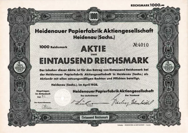 Heidenauer Papierfabrik AG histor. Aktie Heidenau 1928 Sachsen Dresden Papier AG