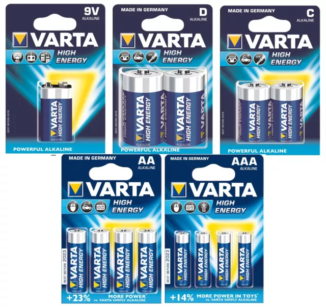 Varta High Energy Auswahl AAA AA C D 9V / Micro Mignon Baby Mono 9V Block