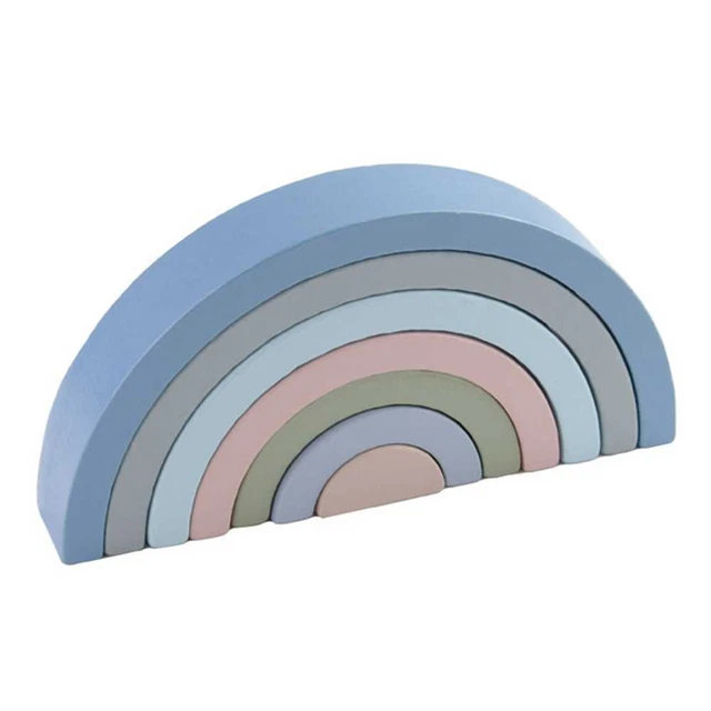 Wooden Rainbow Stacker Nesting Puzzle Toys Stacking Montessori Toy (Blue) CA