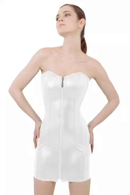 6656 VERO OVER Abito Bustier Bustino Corsetto Bandeau Tubino Ecopelle BIANCO -L-