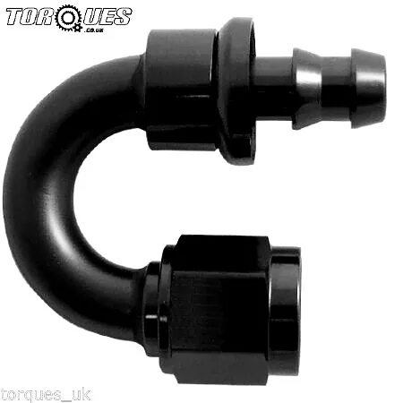 AN -6 (6AN AN6) 180 Degree 8mm 5/16" Barb Push on Hose Fitting in Black