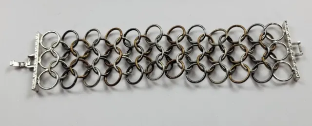 Silver Gold Pewter Three-Tone Wide Chain Link Bracelet 8.5