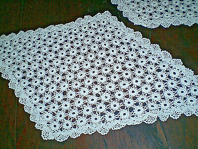 Two Antique old 1920s Vintage Hand Knitted Crochet Cotton Doily