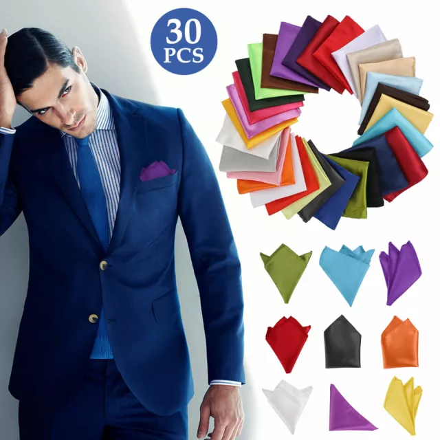 30pcs Men's Satin Silk Pocket Handkerchief Square Hankie Set for Formal Events