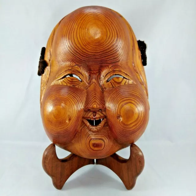 Japanese Vintage Wooden Mask "御多福" OTAFUKU Homely woman Made from Japan cedar　