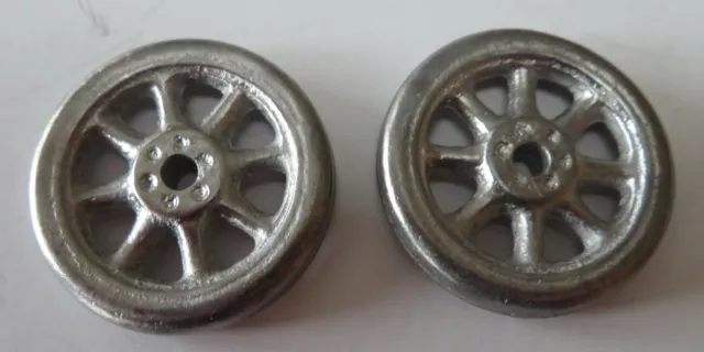 Pair of replacement cast metal 1 3/8"  diameter spoked wheel for Arcade vehicle