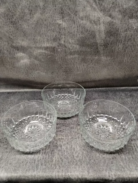 Vintage Arcoroc France 5 inch Clear  Glass Dessert Bowls Set Of 3