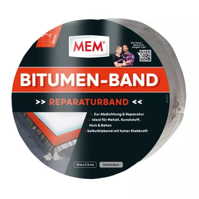 MEM Bitumen Band blei 7,5cm x 10m - Bitumenband Dichtungsband Dach selbstklebend